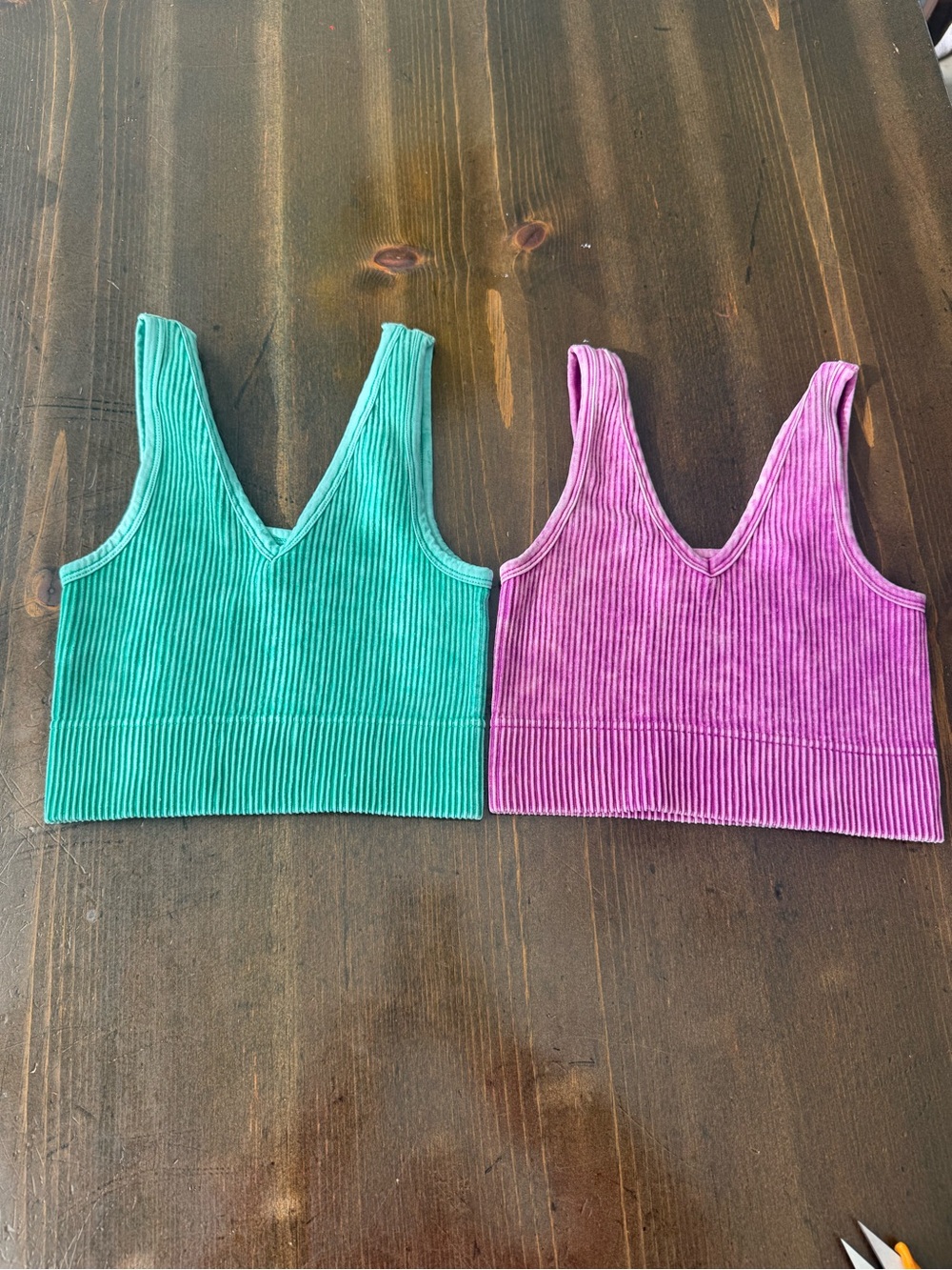 Zenana Outfitters Ribbed Cropped Tanks - Teal & Purple